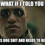 Matrix Morpheus | WHAT IF I TOLD YOU TIKTOK IS DOG SHIT AND NEEDS TO BE BANNED | image tagged in memes,matrix morpheus,tiktok | made w/ Imgflip meme maker