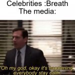 there are other things going on you know | Celebrities :Breath
The media: | image tagged in oh my god okay it's happening everybody stay calm | made w/ Imgflip meme maker
