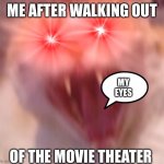 IT BURRRRRNS | ME AFTER WALKING OUT; MY EYES; OF THE MOVIE THEATER | image tagged in funny,cat,movie | made w/ Imgflip meme maker