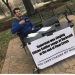 You cant change my mind | Superman was singing Citizen Soldier songs at Darkseid at the end of Final Crisis | image tagged in you cant change my mind,superman,darkseid | made w/ Imgflip meme maker