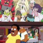 Cleveland and the Guys react to Pokemon Reseachers | image tagged in cleveland and the guys react,pokemon,the cleveland show,anime | made w/ Imgflip meme maker