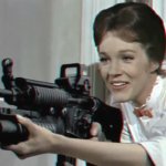 Mary Poppins holding a gun