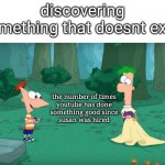 its true bc i got a guidelines strike | discovering something that doesnt exist; the number of times
youtube has done
something good since
susan was hired | image tagged in discovering something that doesn't exist,hey internet,lol so funny | made w/ Imgflip meme maker