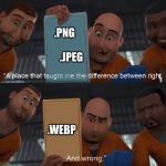 I hate .webp's so much | .PNG; .JPEG; .WEBP | image tagged in megamind right and wrong | made w/ Imgflip meme maker