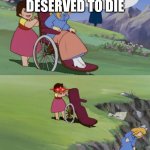 F cancer | TECHNOBLADE DESERVED TO DIE | image tagged in girl in a wheelchair pushed off a cliff,technoblade | made w/ Imgflip meme maker