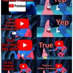 I think this is funny | Yep; This is Youtube Premium; And Youtube Premium removes adds; Yep; And you don't like adds; True; That's a watse of money; So buy Youtube Premium | image tagged in patrick not my wallet,funny,youtube,youtube ads,memes | made w/ Imgflip meme maker