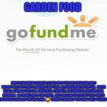 Go Fund Me | GARDEN FOOD; DUE TO ME HAVING HEALTH ISSUES THIS YEAR MY HUSBAND AND I WASN'T ABLE TO PLANT A GARDEN THIS YEAR. ALL DONATIONS ACCEPTED.  GREEN BEANS, CORN ON THE COB, TOMATOES, CARROTS, CUCUMBERS, WATERMELON, ZUCCHINI.  NO DONATION IS TOO SMALL. ALSO WILLING TO ACCEPT THIS YEAR'S CANNED FOOD AS LONG AS YOU'RE CLEAN. 😆  THANK YOU AND IF YOU CAN'T HELP PLEASE SHARE | image tagged in go fund me | made w/ Imgflip meme maker