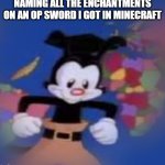 YAKKO | NAMING ALL THE ENCHANTMENTS ON AN OP SWORD I GOT IN MINECRAFT | image tagged in yakko | made w/ Imgflip meme maker