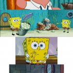 spongebob making a point then gives up