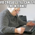 David Crosby | DAVID CROSBY STILL CAN'T FIND 

THE INTERNET | image tagged in angry senior on computer | made w/ Imgflip meme maker