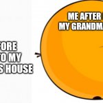 F O O D Grandma | ME AFTER LEAVING MY GRANDMA'S HOUSE; ME BEFORE GOING TO MY GRANDMA'S HOUSE | image tagged in bubbles normal and inflation,angry birds,grandma,fat,food,funny memes | made w/ Imgflip meme maker