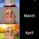 Mr incredible becoming cold to hot true version | The month:; December; January; March; April; May; June; July | image tagged in mr incredible becoming cold to hot true version,mr incredible,cold to hot | made w/ Imgflip meme maker
