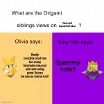 They opotion,not me | Dave and Bambi FNF Mod; Really cool,this mod has too many fanmade one,cool plot and using piant 3d,can be use as meme too!! Spammy note!! | image tagged in origami siblings opinions,origami,fnf,dave and bambi,dave,bambi | made w/ Imgflip meme maker