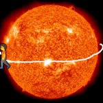 man walking around the sun