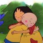 Caillou and his girlfriend Sarah hugging