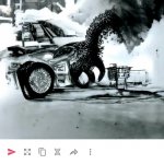 Godzilla doing donuts in the 7/11 parking lot