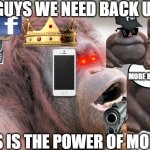 Monkey OOH Meme | GUYS WE NEED BACK UP THIS IS THE POWER OF MONKEY MORE BACK UP | image tagged in memes,monkey ooh | made w/ Imgflip meme maker