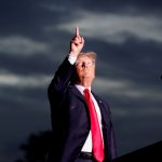Trump points to the sky