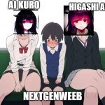 Shy Weeb | AI KURO; HIGASHI AKIRA; NEXTGENWEEB | image tagged in anime women on train,nextgenweebs,nextgenwaifus | made w/ Imgflip meme maker