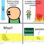 Interesting Title | School | image tagged in guy goes to insert text here,funny,memes | made w/ Imgflip meme maker