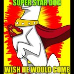 Krypto our super star hero | KRYPTO THE SUPER STAR DOG; WISH HE WOULD COME BACK IN A FEW YEARS | image tagged in funny memes | made w/ Imgflip meme maker