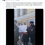 Russian police arrest protestor with blank white sign meme