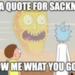 Rick and Morty | GOT A QUOTE FOR SACKMAN? SHOW ME WHAT YOU GOTTT | image tagged in rick and morty | made w/ Imgflip meme maker