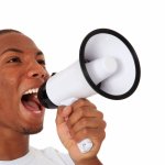 Guy shouting with microphone template