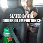 Seated by the order of importance | SEATED BY THE ORDER OF IMPORTANCE | image tagged in beer,funny,funny memes,upset,girlfriend,wife mad | made w/ Imgflip meme maker