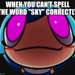 sky | WHEN YOU CAN'T SPELL THE WORD "SKY" CORRECTLY | image tagged in doorview sky,sky fnf,sky,friday night funkin,memes,funny | made w/ Imgflip meme maker