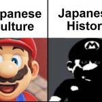 Big difference | Japanese culture Japanese  History | image tagged in happy mario vs dark mario,history,uncanny | made w/ Imgflip meme maker