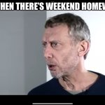 The new hot food meme | ME WHEN THERE’S WEEKEND HOMEWORK | image tagged in the new hot food meme | made w/ Imgflip meme maker