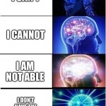 Expanding Brain Meme | I CAN’T I CANNOT I AM NOT ABLE I DON’T HAVE THE ABILITY OF CANNING | image tagged in memes,expanding brain | made w/ Imgflip meme maker
