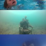 Mother ignores her child drowning, a skeleton in the pool, a shi meme