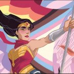 Wonder Woman with Progressive Pride Flag