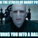 Lord Voldemort | WHEN THE STRESS OF HARRY POTTER; TURNS YOU INTO A BALD | image tagged in lord voldemort | made w/ Imgflip meme maker