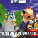 EEVEELUTION KART!!! | HEY LOOK! IT’S EEVEELUTION KART! | image tagged in mario kart 64 | made w/ Imgflip meme maker
