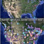 map of pediatric gender clinics 2007 & 2022 meme