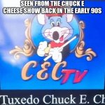 Tux chuck | SEEN FROM THE CHUCK E CHEESE SHOW BACK IN THE EARLY 90S | image tagged in nostalgia | made w/ Imgflip meme maker