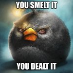 YOU SMELT IT | YOU SMELT IT; YOU DEALT IT | image tagged in boomb,angry birds | made w/ Imgflip meme maker