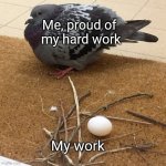Relatable? | Me, proud of 
my hard work; My work | image tagged in lazy pigeon nest,school,funny,memes,funny memes,relatable | made w/ Imgflip meme maker