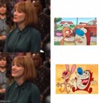 Jessica Chastain Google Talk | image tagged in jessica chastain google talk,ren and stimpy,90s,nickelodeon | made w/ Imgflip meme maker