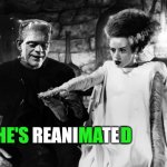s(HE'S) Reani(MA)te(D) | SHE'S REANIMATED; HE'S              MA     D | image tagged in bride of frankenstein | made w/ Imgflip meme maker