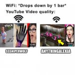 This is YouTube right now... | ANYTHINGALEXIA; SSSNIPERWOLF | image tagged in wifi drops by 1 bar | made w/ Imgflip meme maker