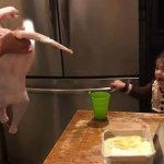 Girl scared of chicken