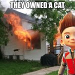 A GOOD WHAT THE FU- | THEY OWNED A CAT | image tagged in disaster ryder | made w/ Imgflip meme maker