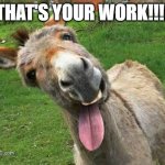 That's your work! | THAT'S YOUR WORK!!!! | image tagged in laughing donkey | made w/ Imgflip meme maker