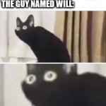 Scared cat | ARMY GENERAL: "FIRE AT WILL"
THE GUY NAMED WILL: | image tagged in scared cat | made w/ Imgflip meme maker