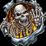 Skeleton with fangs showing middle finger meme