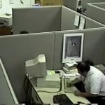 Office worker hits and kicks computer GIF Template
